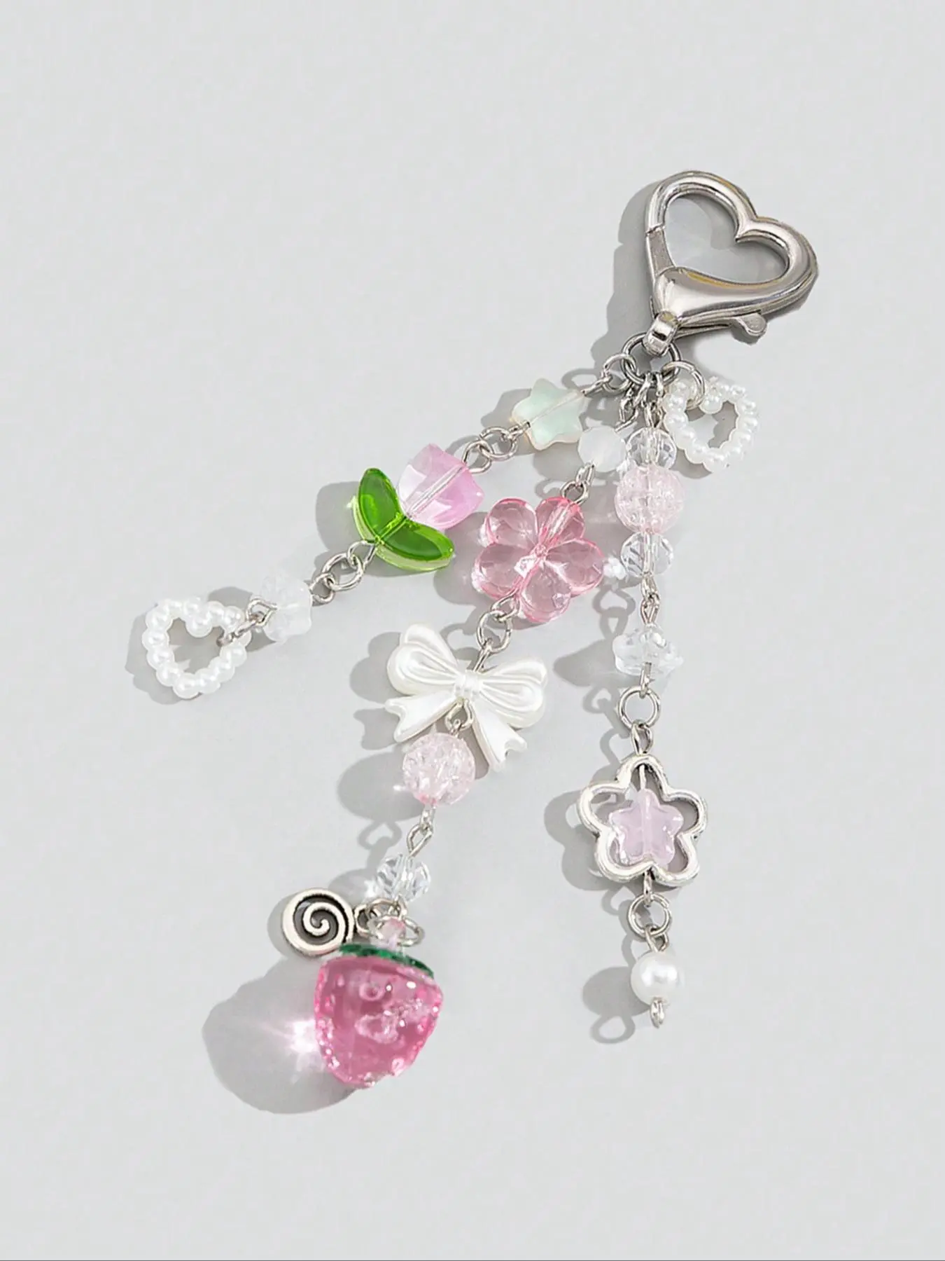 Mother's Day Gift Cute Flower & Strawberry & Bowknot Design Keychain, Fashionable Alloy Girly Keychain for Women & Girls, Trendy All-match & Exquisite Keychain for Birthday Gift