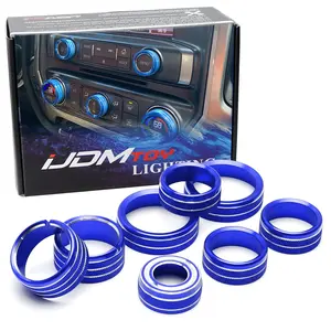 iJDMTOY 8pcs Sports Blue Anodized Aluminum AC Climate Control, Stereo Audio Turners, Headlamp/Turn Signal Switch Cover Decorations For 2014-2018/19 Chevy Silverado GMC Sierra