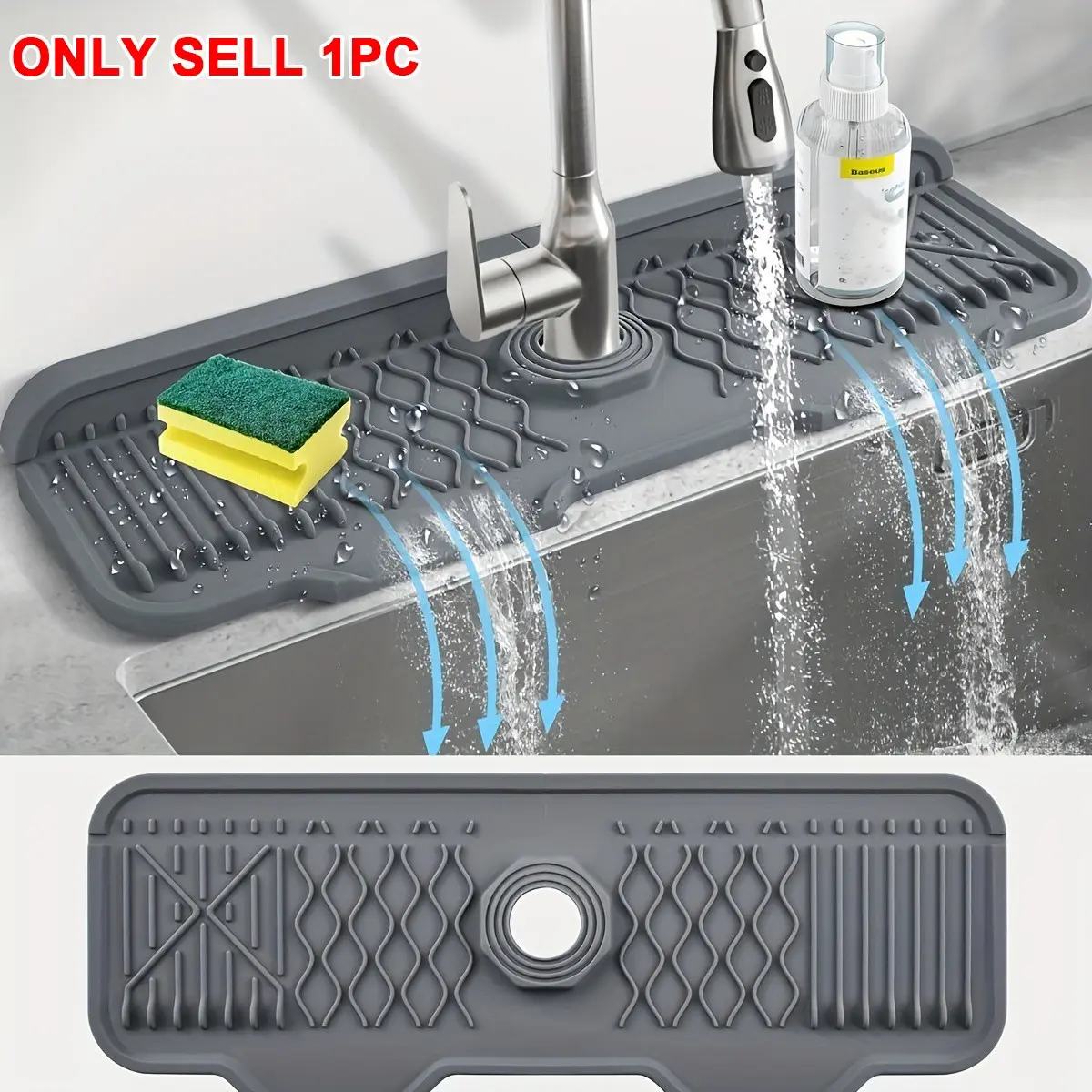 1pc Kitchen Drain Board, Dish Drainer, Countertop Dishes Rack, with a 5° Incline for Self-Draining, Made from Non-Slip Silicone Material, Size 17.04inch by 5.9inch, Washing Dishes And Preparing Food, Suitable for Modern Kitchen Sinks