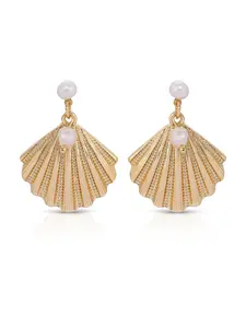 Scallop Shell & Pearl Earrings – 18K Gold Plated with Freshwater Pearls, Coastal Statement Stud Earrings