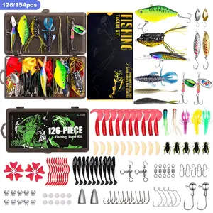 126/154Piece Pro Fishing Lures Kit with Tackle Box – Carefully Selected Freshwater & Saltwater Tackle Set with VIBs, Frogs, Minnows, Soft Baits, Hooks & Weights for Bass, Walleye & Trout, Fishing Accessories, Fishing Gear Set, Fishing Equipment