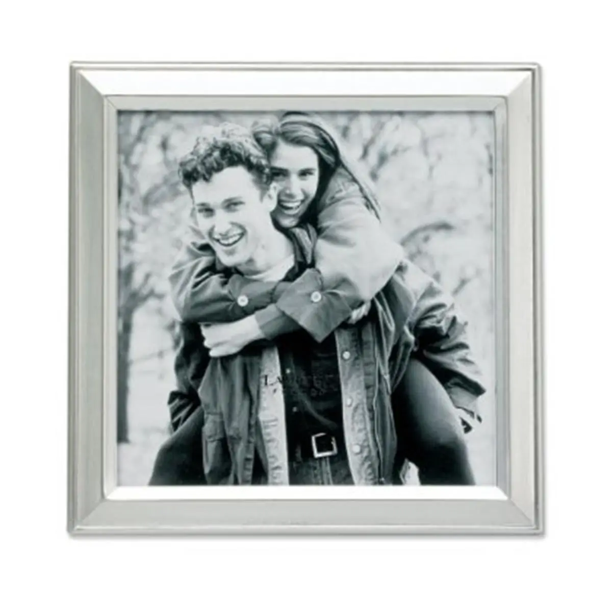 212 MAIN 5x5 Photo Frame - High-Quality Heavy-Weight Brushed Satin Silver Metal Frame with Velvet Accent, Home Decor with Easel, Attachable Wall & Tabletop Display for Vertical or Horizontal Use, Wall Mount Compatible