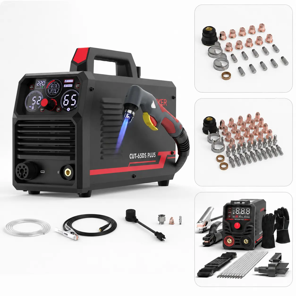 YESWELDER CUT-65DS-PLUS 110/220V Non-HF Plasma Cutter 65Amp with Plasma Torch Consumables Kit | Non-Touch Pilot Arc & Central Connector Torch | 4-in-1 Multi-Functional Metal Cutting Machine with Plate/Grid Cutting, Gouging & Marking