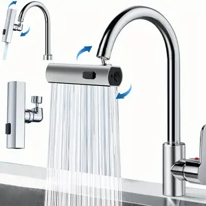 304 Stainless Steel Titanium Finish Modern 3-Speed Touch Control Kitchen Faucet, 360° Swiveling Spout with Faucet Sprayer Attachment, Easy Countertop Installation, No Power Needed, Accessory-Included