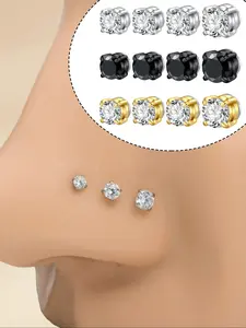 Unisex Stainless Steel Fake Nose Ring, Non-Piercing Nose Studs, Soft Cartilage Earrings, Party and Daily Wear Jewelry