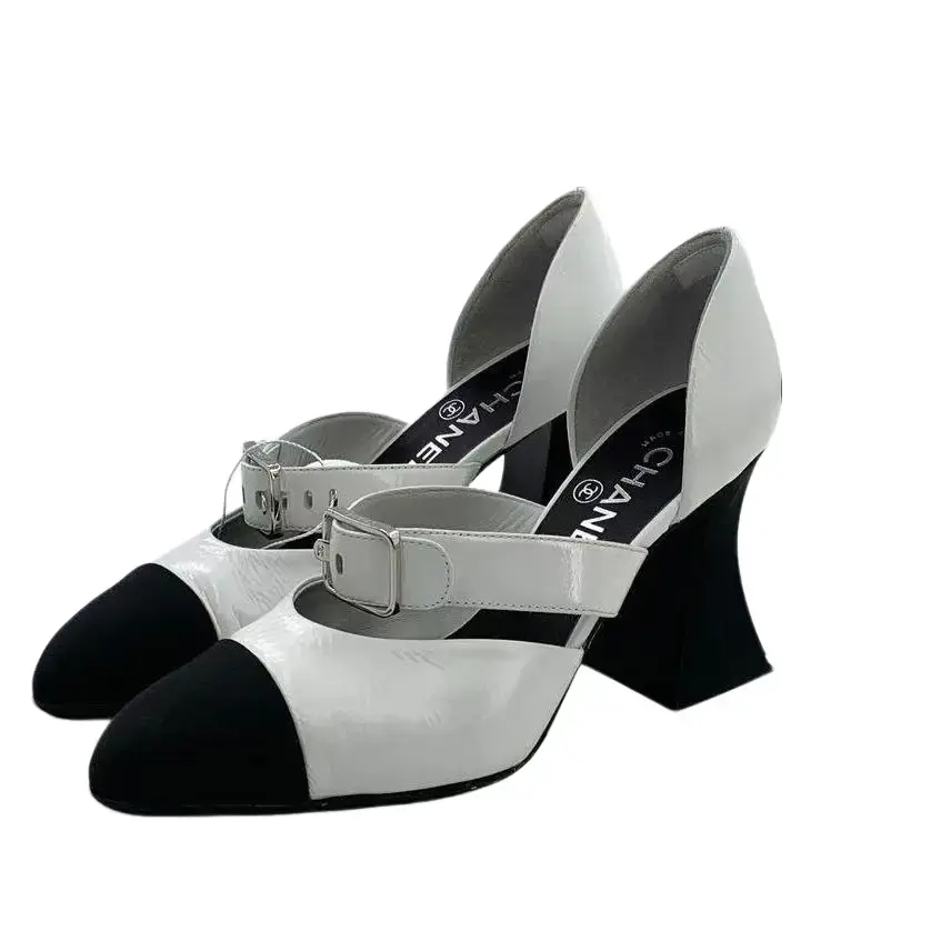 RDLT-Chanel Size 36 Black and White Color-block Block Heel Pumps With Buckle Design-H37839