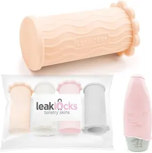 LeakLocks Toiletry Skins - Nomadic Neutral 4 Pack Leakproof Travel Bottles Sleeves for Clean Organized Adventures 4" x 4" x 1"