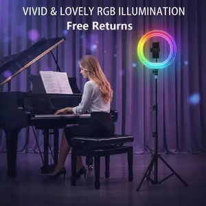 10 Inch RGB Selfie Light with 110cm Stand -Complete Studio Setup for Perfect Makeup, YouTube Videos, and Professional Live Streaming Sessions. #zoom call ulan tripod a rodeluz ring with tripod ring glow youtube tiktok video light#SummerWins#FathersDayGift