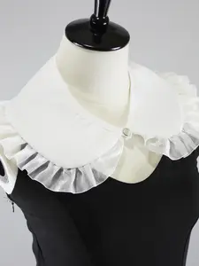 Spring Summer Simple Shawl Collar Fake Neckline, Lace Trim Round Neck Small Scarf, Fashion Accessory for Dresses