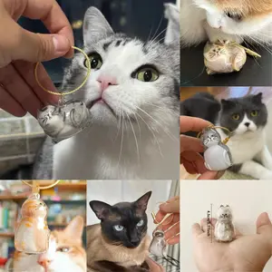 6pcs Transparent Pet Hair Storage Capsule Keychain - Commemorative Collectible Pendant with Cute Dog & Cat Designs, Durable Plastic Memorial Keepsake for Dog Cat Lovers, All Breeds & Sizes