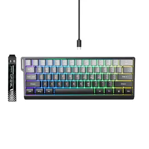 7KEYS Wired 60% Gaming Keyboard, Mini 61-Key with Lanyard, RGB Backlit Compact Portable Keyboard, 25-Key Anti-Ghosting, Compatible with PC, Mac, and Laptop (Gradient Gray)