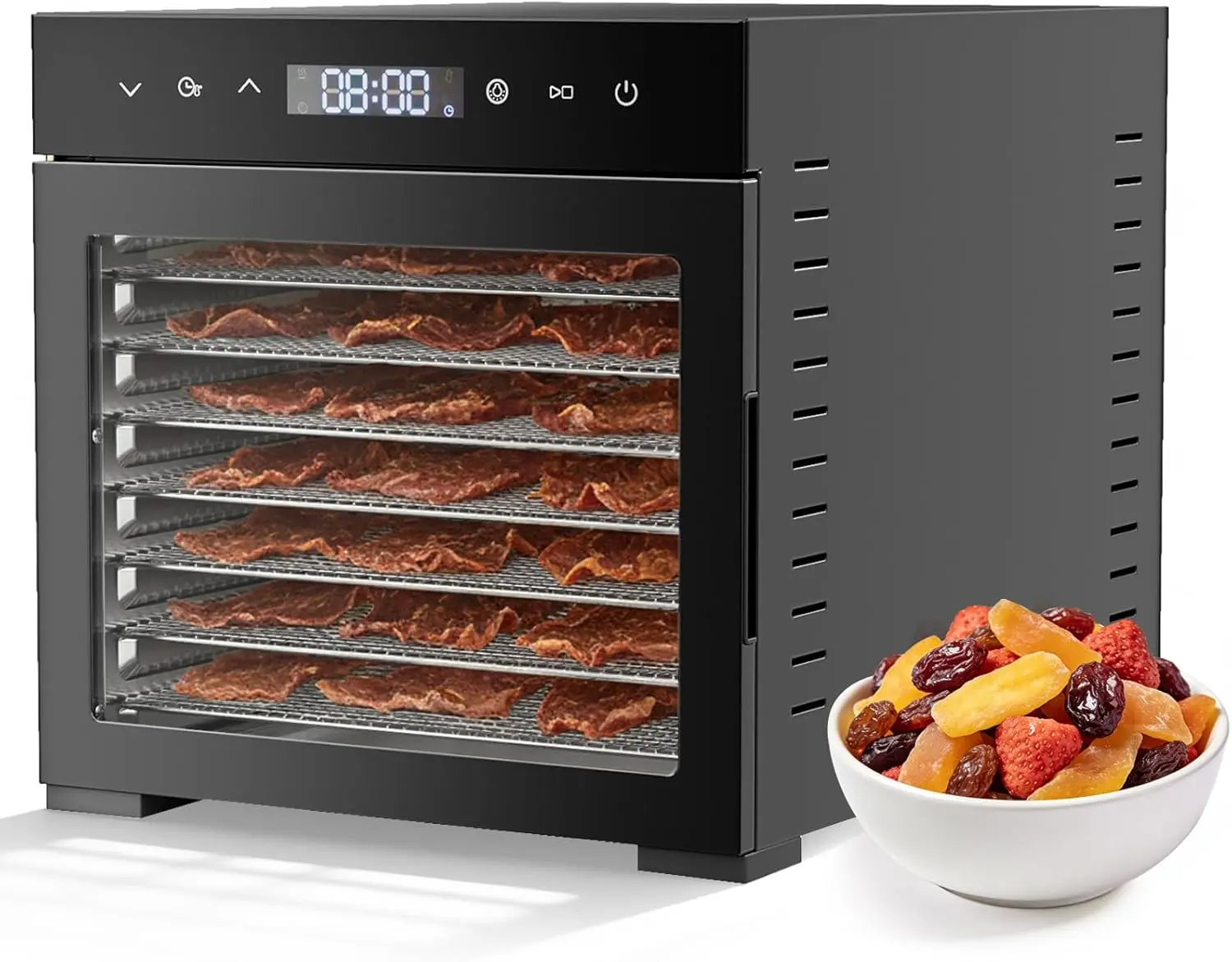 Sweetcrispy Countertop Food Dehydrator Machine - 500W Home Kitchen Appliance with 8 Large Dishwasher-Safe Stainless Steel Trays, 8.2 ft² Capacity, 185°F Adjustable Temperature, 24H Timer, Built-In Light for Fruit, Meat