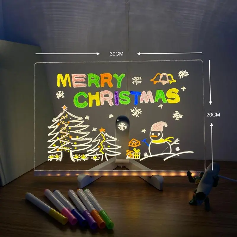 LED color note board with stand,2024 New Glowing Acrylic Message Marker Board, Glowing dry erase board can be used as a drawing pad, memo, letter board, note board and more (comes with 7 pens)