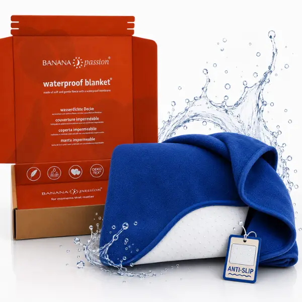 BANANA passion GripMe Waterproof Blanket - Non-Slip Silicone Grip-Dot Backing, Leakproof Bed & Couch Protector, Quick-Dry, Machine Washable, Soft Top, Thin & Flexible, 3 Sizes, Australia Designed