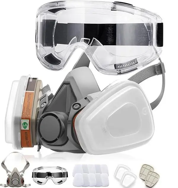 Industrial Reusable Gas Mask – Professional Dual Respirator Face Mask with 16 in 1 Safety Set, Filter Cartridge, Goggles, Dust-Proof Protective Mask for Paint Spray, Chemical Workplace Safety