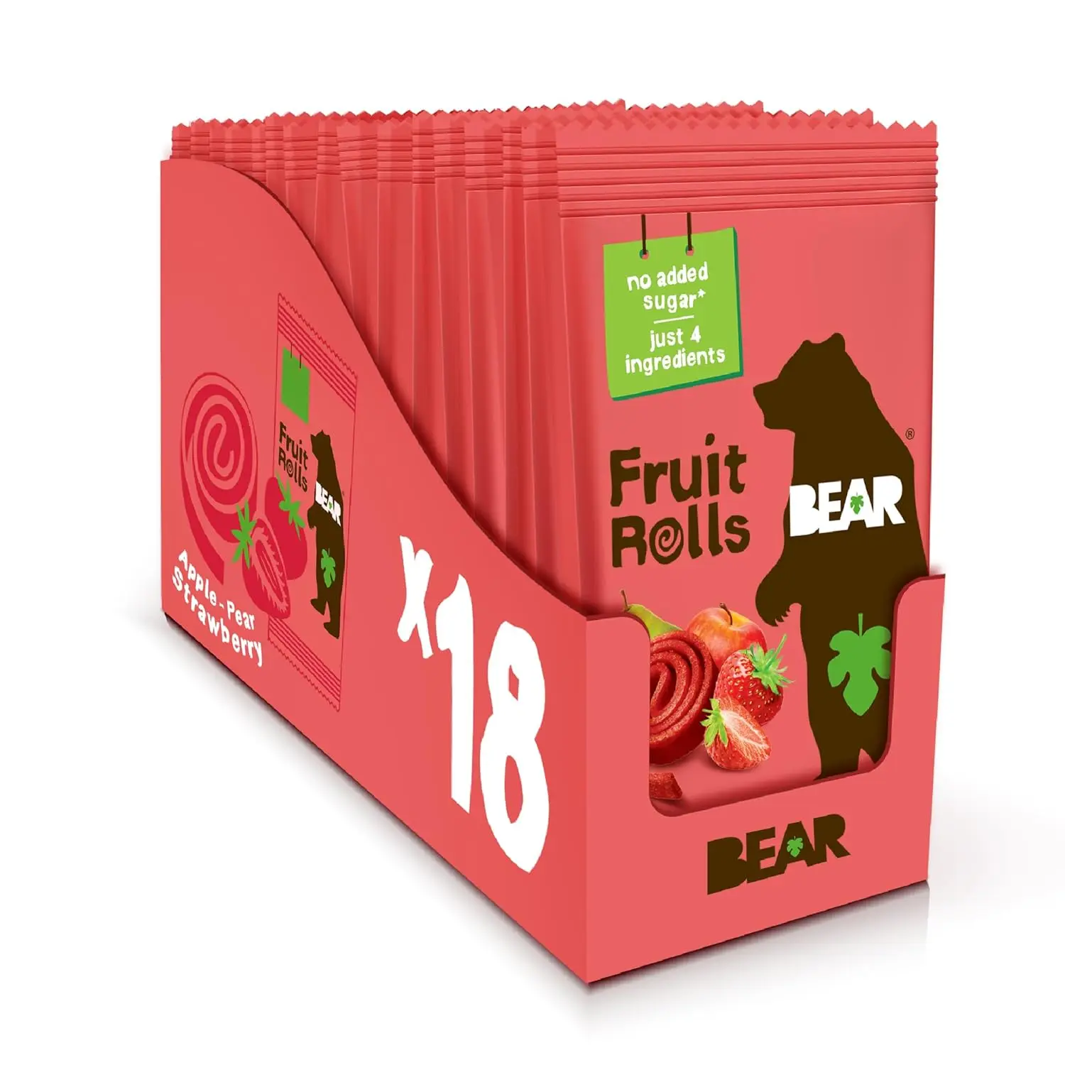 BEAR Real Fruit Snack Rolls - Gluten Free, Vegan, and Non-GMO - Strawberry \u2013 Healthy School And Lunch Snacks For Kids And Adults, 0.7 Ounce (Pack of 18)
