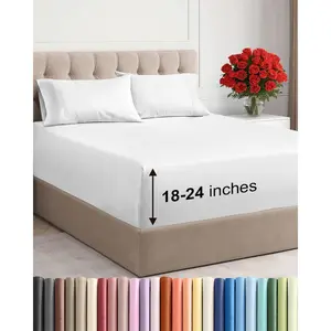 Extra Deep Queen Sheet Set, 4 Pieces — Breathable, cooling bed sheets that fit mattresses 18–24 inches deep; ultra-soft, wrinkle-free, fade-resistant; extra deep pockets; comfortable hotel luxury bedding, white