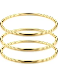 3PCS 3mm 14K Gold Bangles for Women Bangle Set Stainless Steel Stackable Glossy Thin Round Bangle Bracelet