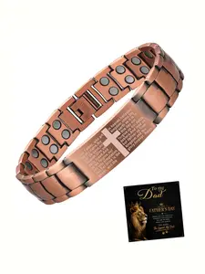 Father's Day Gift, Men's Copper Bracelet, Cross Magnetic Hand Chain, Adjustable Links, Includes Father Card, Personalized Jewelry