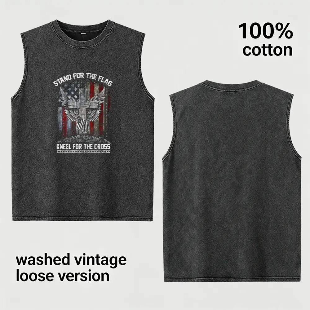 Men's Washed Vintage Christian Faith Tank Top - 100% Cotton Sleeveless Shirt, Comfortable Casual Vest with Religious Cross Worship Quote Pattern, Great Holiday Gift for Him - Perfect for Christmas Birthday Father's Day for Believers