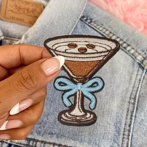 Espresso Martini Pattern Embroidered Patch, 1 Piece Vintage Cocktail Holiday Badge for Clothing Jacket Trucker Hat, DIY Gift for Women & Men