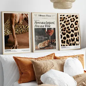 3pcs  Frameless Retro Animal Leopard Poster Canvas Painting Prints Artistic Wall Art Fashion Cheetah Trendy Preppy Style Leopard Print Decoration Leopard Print Design Unframed Wall Art Vintage Wall Art for Bedrooms Home Decor