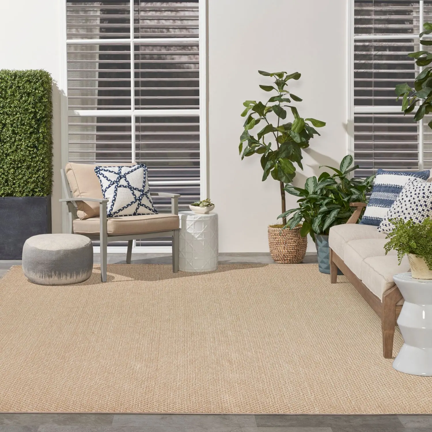 Nourison Tulum Earthy Basketweave Solid Flatweave Area Rug - Easy-Clean, Durable Indoor-Outdoor Modern Decorative Patio Rug for Home Furnishings, Patio Rugs, Basketweave Area Rugs