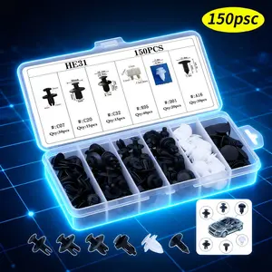 Automotive Plastic Rivet Clips & Retainers 150-PC 6-Size Complete Set - Heavy-Duty Push Pin Fasteners, Body Screws, Car Visor Clips for Fender, Bumper, Body Panel Installation, Body Screw, Car Visor Clip