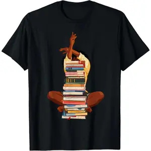 Black Woman And Books Stack Afro Girl Book Lover T-Shirt Western Graphic Anime Style Tshirt For Bookish Girls Tok World Tshirts Cotton Say You Swear Tee