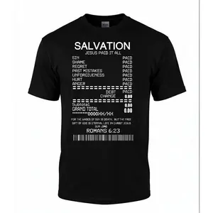 Salvation Jesus Paid It All Receipt Romans 6:23 Bible Scripture Mens Christian Tshirt Jesus Cross Short Sleeve T-shirt Graphic Tee