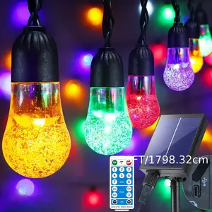 2024 Solar String Lights Outdoor Bi-Color - Upgraded 59Pear Shape Multi-Color Large Sphere String Lights Solar Powered with Remote, Dimmable Solar Garden Lights for Exterior Porch Camping Tent Decoration