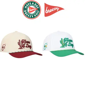 WM Phoenix Open x Breezy Cactus “Have A Day” Rope Hat – Natural Trucker Snapback Cap | Golf Hat with Embroidered Cactus Logo | Adjustable Retro Rope Brim Hat for Men, Streetwear & Everyday Wear