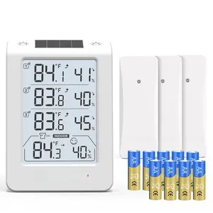 Solar Photosensitive Three  Thermo-Hygrometer,  Temperature & Humidity  with 330ft Range, 4.8" Digital Display,  Backlight, Real-Time , White