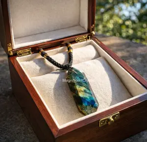 Healing Labradorite Crystal Hexagonal Points Pendant Stone Reiki Amulet Necklace