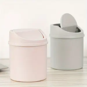 1pc Mini desktop trash bin office small bedside storage bin with lid cute bedroom car mounted small paper basket on the table Home Trash Can