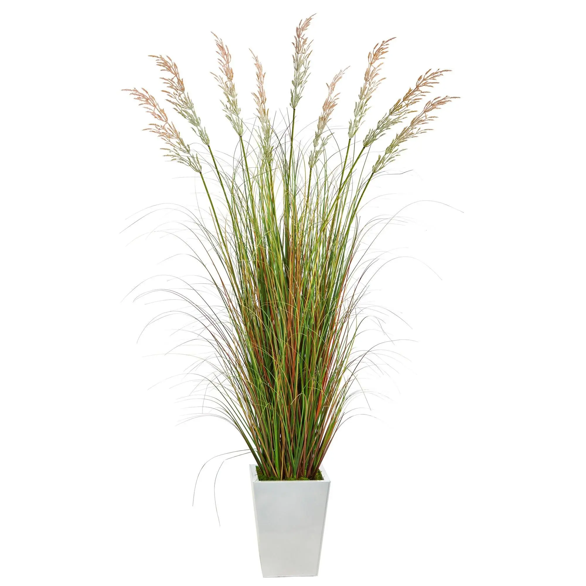 74in Lifelike Artificial Grass Plant with Included White Metal Pot - Plant Decor for Home Decor, Grass Accents with Mixed Hues Different-Sized Blades, Botanical Aesthetic Foliage for Color-Needed Spaces, Light, Decoration Items