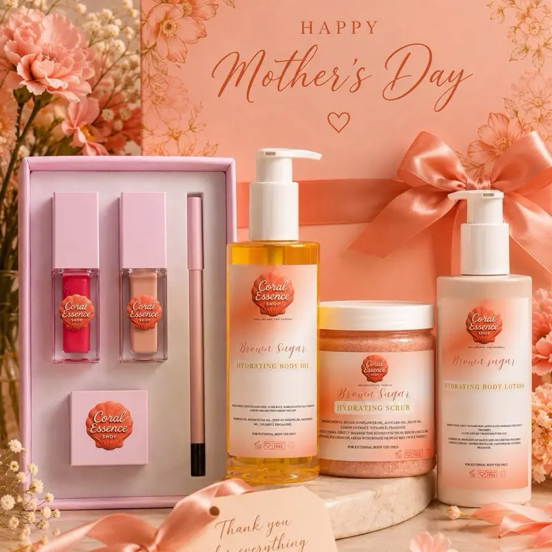 Coral Essence Gift Set - Hydrating Body Oil, Body Lotion, & Scrub - Perfect for Self-Care & Relaxation