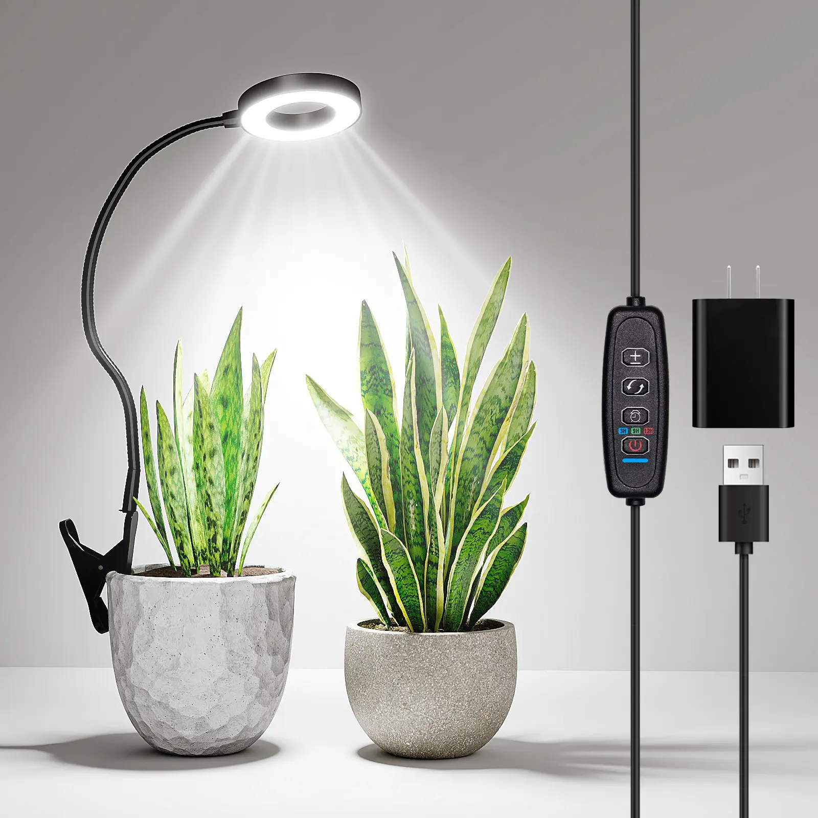 Bamworld Full Spectrum LED Grow Light for Indoor Plants, Clip-On Plant Growing Lamp with Timer, 5 Brightness Levels, Adjustable Gooseneck for Seedlings & Herbs, Grow Lights For Indoor Plants