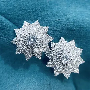  Snowflake Starburst Stud Earring S925 Sterling Silver Posts Birthday Gifts for Her,Moissanite Stud Earrings, White Gold Plated 925 Sterling Silver Studs Jewelry