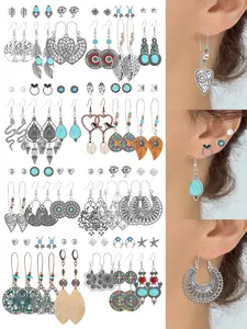 12Pairs Vintage Silver Western Drop Dangle Earrings Set for Women, Boho Vintage Bronze Waterdrop Dangling Earrings Country Music Concert Fashion Accessories, Trendy Jewelry