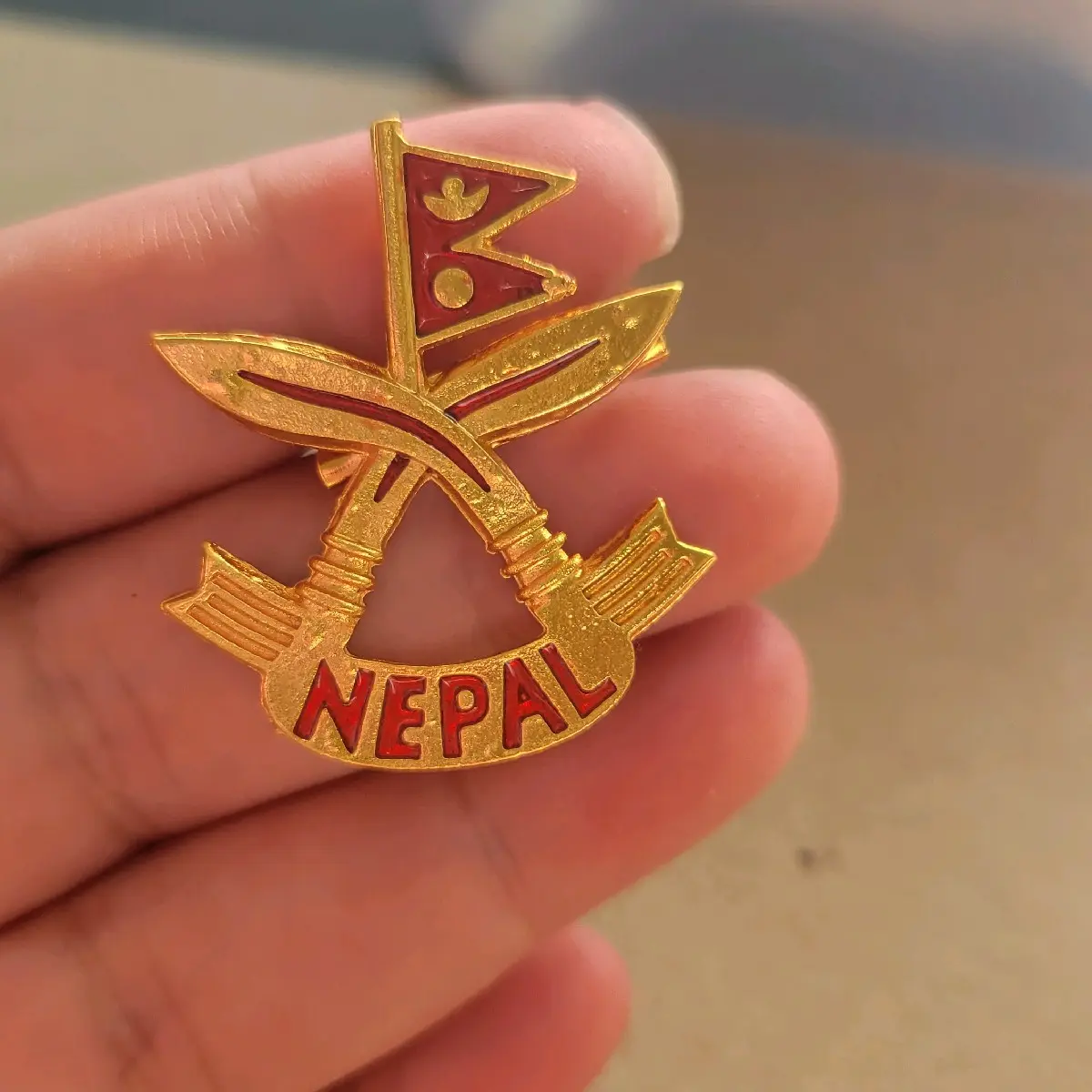 Khukuri Nepal Flag brooch pin