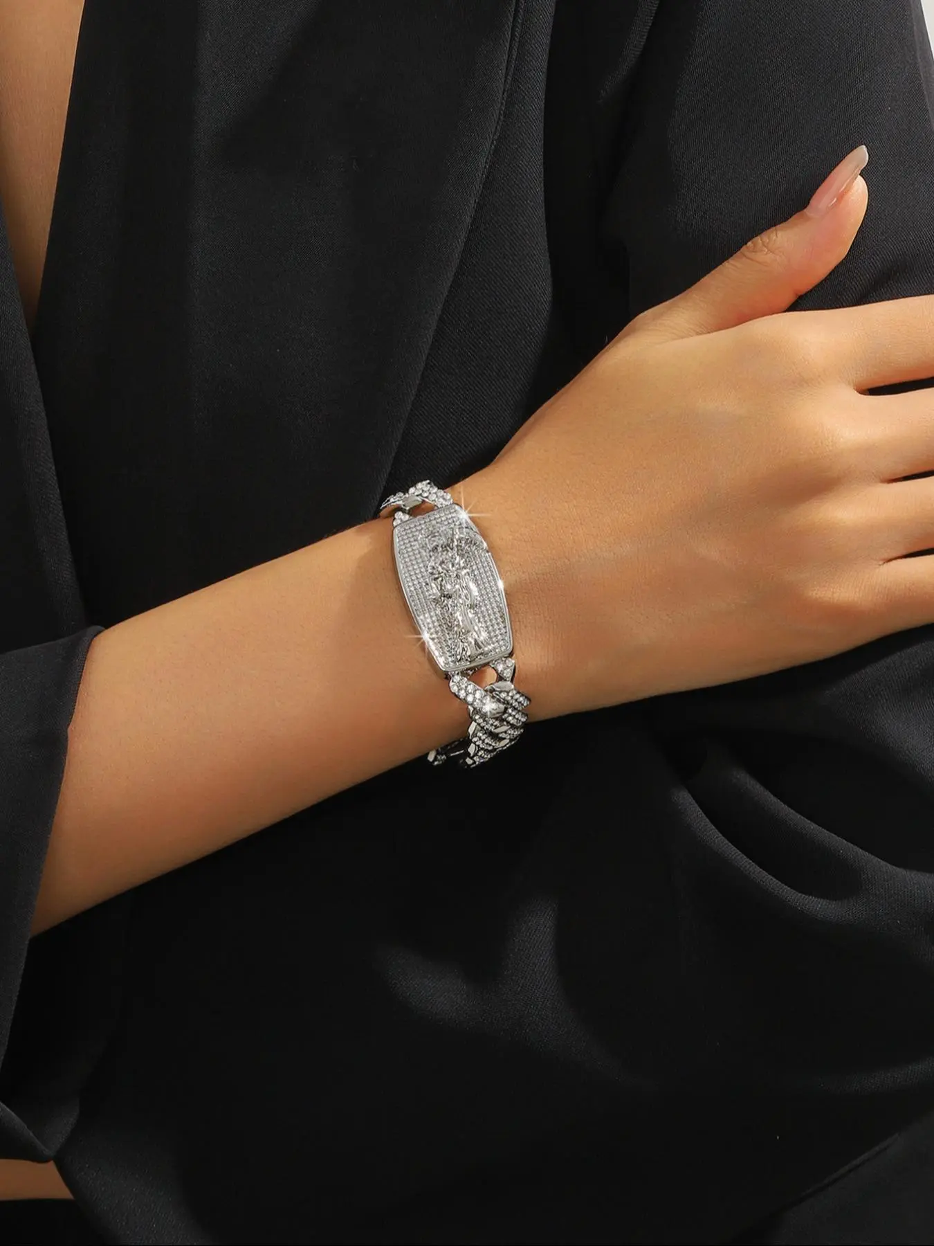 Rhinestone Decorated Cuban Chain Bracelet, Fashionable Bracelet Style, Fashionable Hip Hop Jewelry for Women for Party, Daily Clothing Decor, Jewelry for Birthday Gift, Bling Stylish Accessory