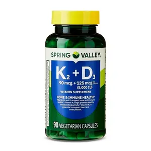 Spring Valley Vitamin K2 + D3 Vegetarian Capsules 90 Count - Supports Bone Health and Immune Health, Fitness Healthcare