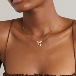 Tewiky Necklace for Women - Bow Necklace  Dainty  Cute Small Tiny Bow Pendant Choker Chain Necklace Trendy Necklaces for Women Gold Jewelry Gift