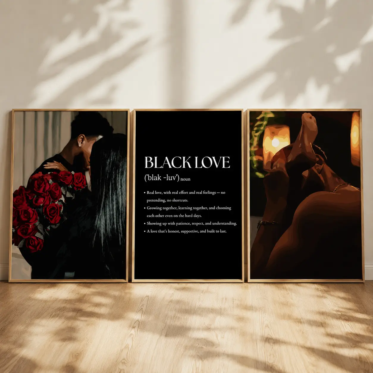 Black Love Poster Set Of 3, African American Couple Wall Art, Romantic Bedroom Decor Print