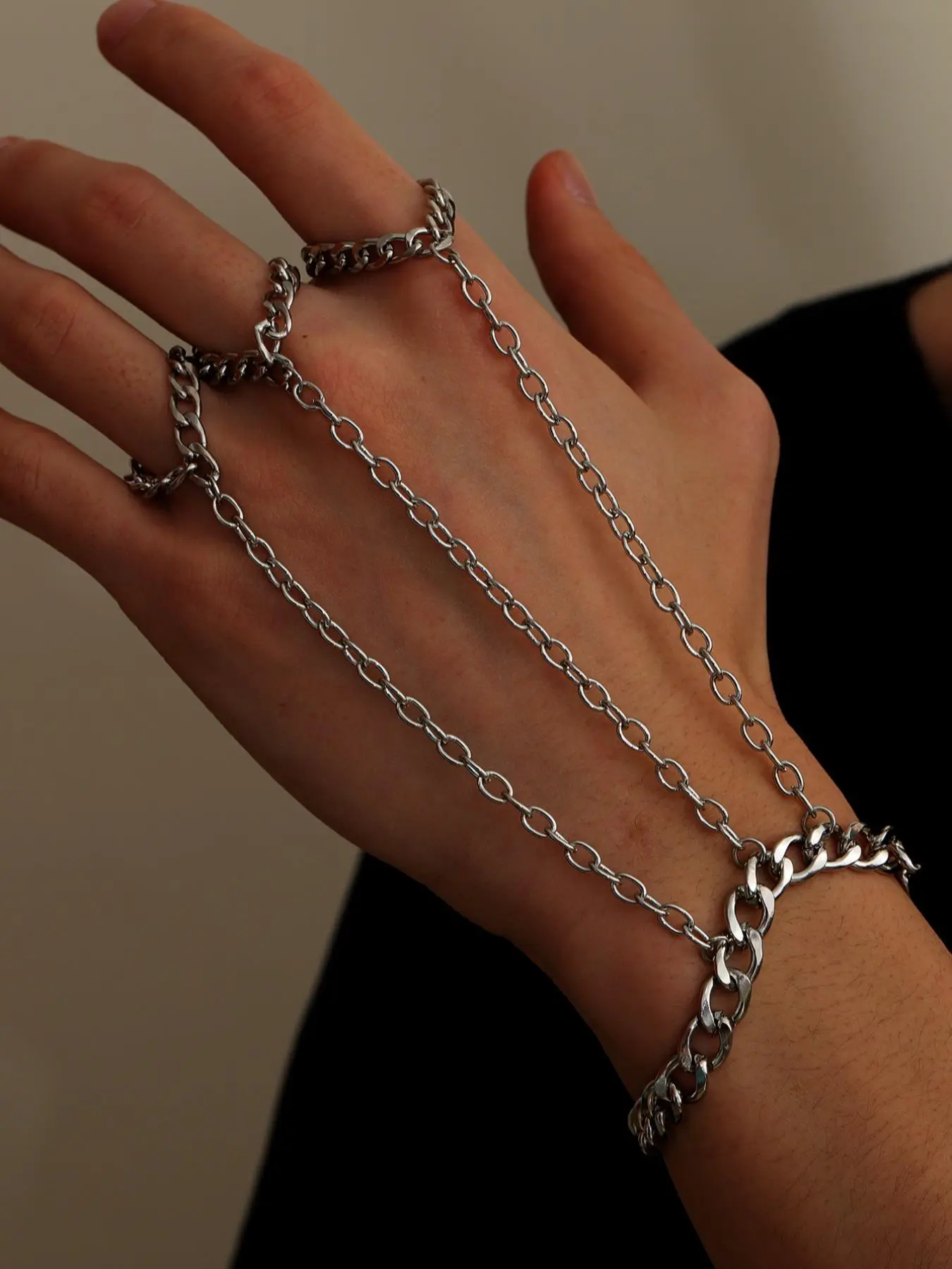 Men's Punk Style Stainless Steel Cuban Chain Mittens Bracelet, Cuban Link Bracelet, Modern Accessories, Hip Hop Hand Matching Jewelry for Party, Daily Clothing Decor for Boy, Streetwear Goth Accessory Y2K, Cuban Chain Bracelets, Fashion Cool Accessories