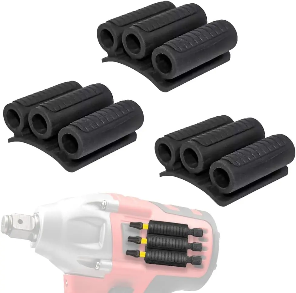 Premium Screwdriver Drill Bit Organizer - Screwdriver Bit Holder Storage Strip, 3M Adhesive, Quick-Change Clip for 6 Drills, 3 Round Holes Design, Adhesive Strip