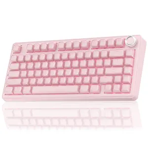 [New]SOLAKAKA A75 Crystal Pink Wireless Keyboard, Cute RGB 75% Mechanical Keyboard, Tri-Mode Bluetooth/2.4G/USB-C, Creamy Caramel Latte Linear Switch, Hot Swappable Custom Aesthetic Keyboard for PC Mac Laptop
