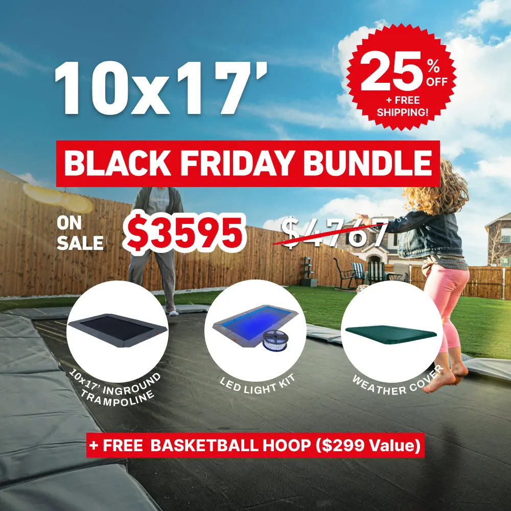 "10' x 17' Rectangle Pro-Line In-Ground Trampoline with LED Lights and Protective Cover"
