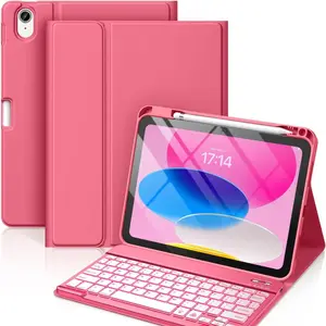 TechGuru Pink Detachable Keyboard Case for iPad 11th & 10th Gen 10.9-inch 2022 & 2025 Models with Backlit Wireless Keyboard & Pen Slot Compatible with iPad A16 2025